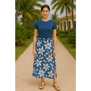 NEW Gap Linen Blend Floral Maxi Skirt Womens Size XL Side Slits Blue Tropical